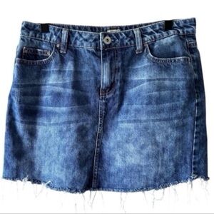 True Craft Raw Hem Denim Mini Skirt
